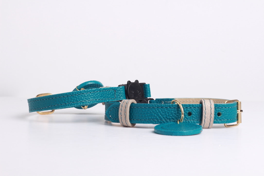 Collar Gato Azul Lago / Taupé